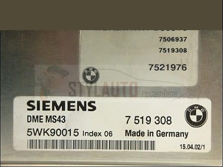 Centralita De Motor Bmw E46 Gasolina Siemens 5wk90015 5wk 90015 Dme Ms4 7519308