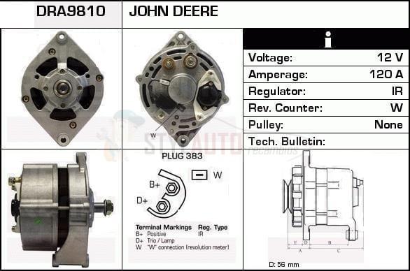 Alternador John Deere, 0120484017, 0120484019, AL78689, AL81438, CA1068IR