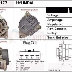 Alternador Hyundai, Kia, 37300-38310, 37300-38700, AB195125, AB195126, JA1718IR