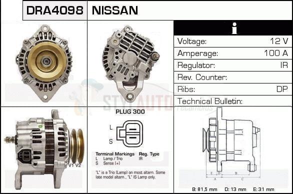 Alternador Nissan, 23100-VB310, A3TA4399, JA1594IR
